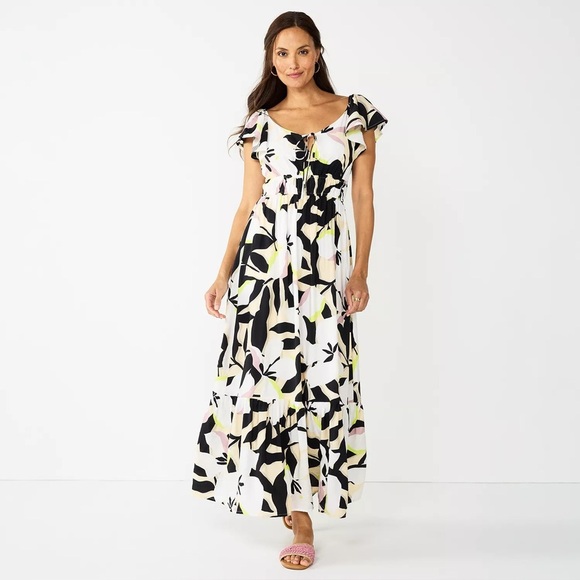 Nine West Summer Bliss Tropical Print Maxi Dress - Picture 1 of 5